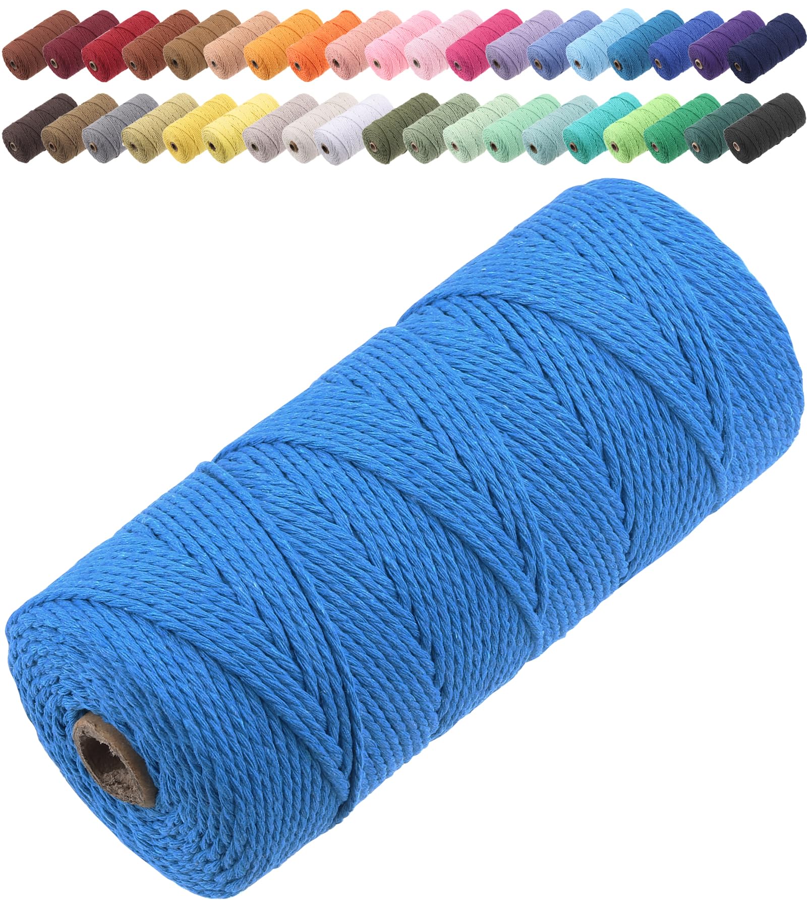 GOHOF Macrame Cord 2mm x 205m Premium Cotton Macrame Rope, 3 Strand Twisted Soft Cotton Cord, One of The Most Perfect Materials for Macrame Art, Cotton String Without Chemicals (Dodger blue)