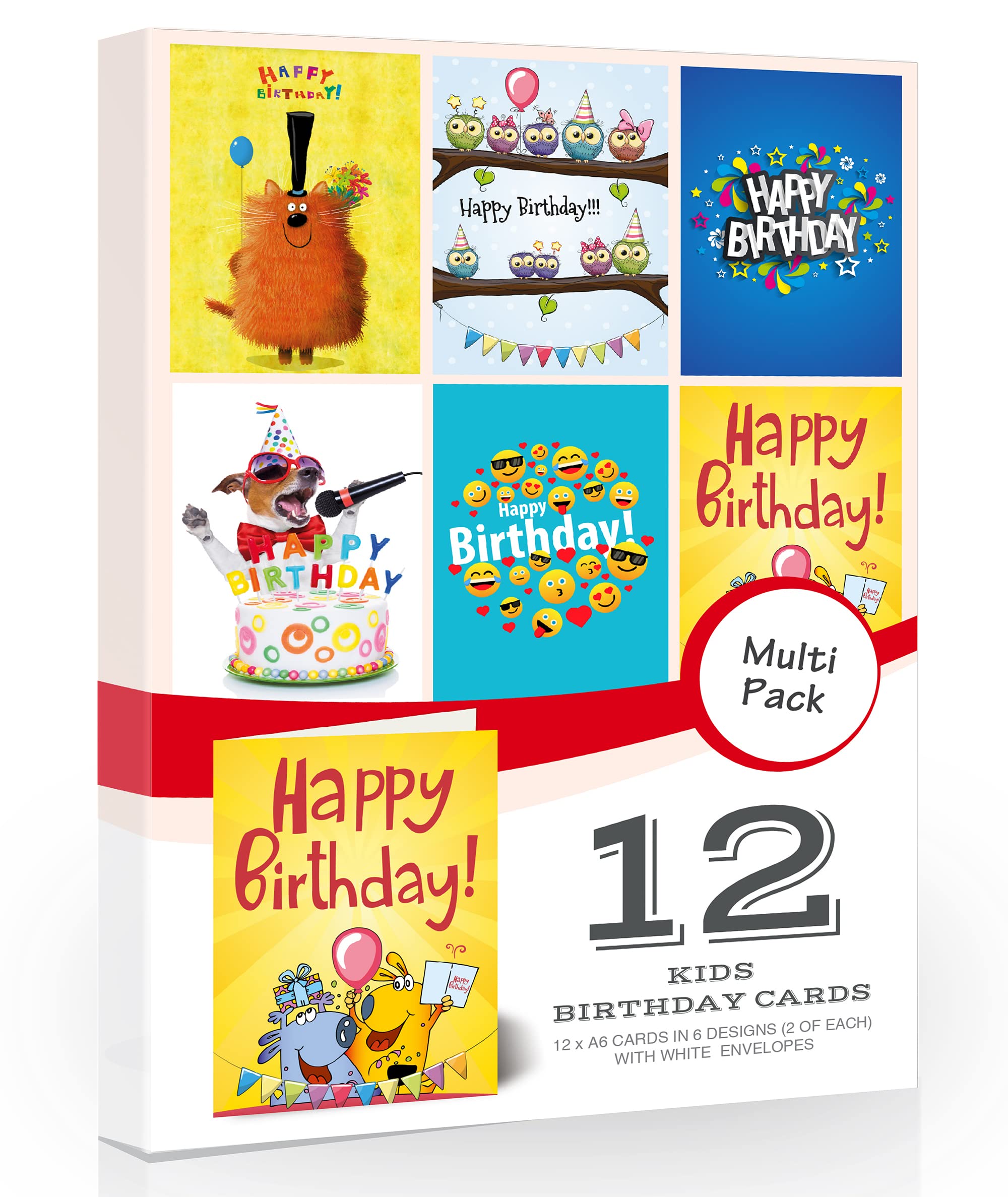 Olivia Samuel 12 x Kids Birthday Cards Pack & Envelopes Great value pack of birthday cards on 300gsm card. 6 Designs ideal for Children. UK Made and Fully Recyclable.