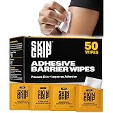 Skin Grip Adhesive Barrier Wipes, 50 Count, Skin Barrier Wipes for Ostomy | Medical-Grade Skin Adhesive Wipes, Protective Wipes for CGM Sensors, Ostomy, Catheters, Bandages &amp; Wound Care
