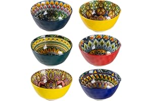 Henten Home Bohemia Small Bowls Set, 12 OZ Ceramic Rice Bowls Set of 6, Porcelain Colorful Serving Bowls for Snack, Ice Cream