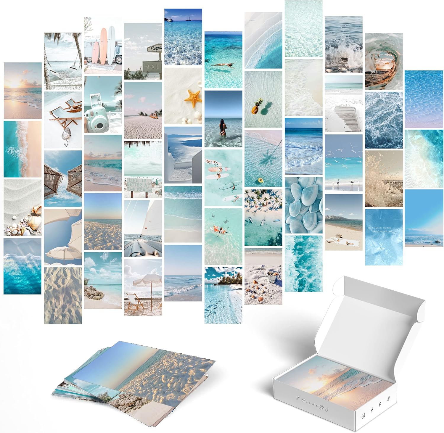 Posters & Prints - Grimm DC Summer Beach Collage Print Kit Blue Wall Collage Kit Aesthetic Pictures for Bedroom Teen Girls Teal Collage Kit Vacation Beach Posters for Holiday Dorm Room Decor | 4
