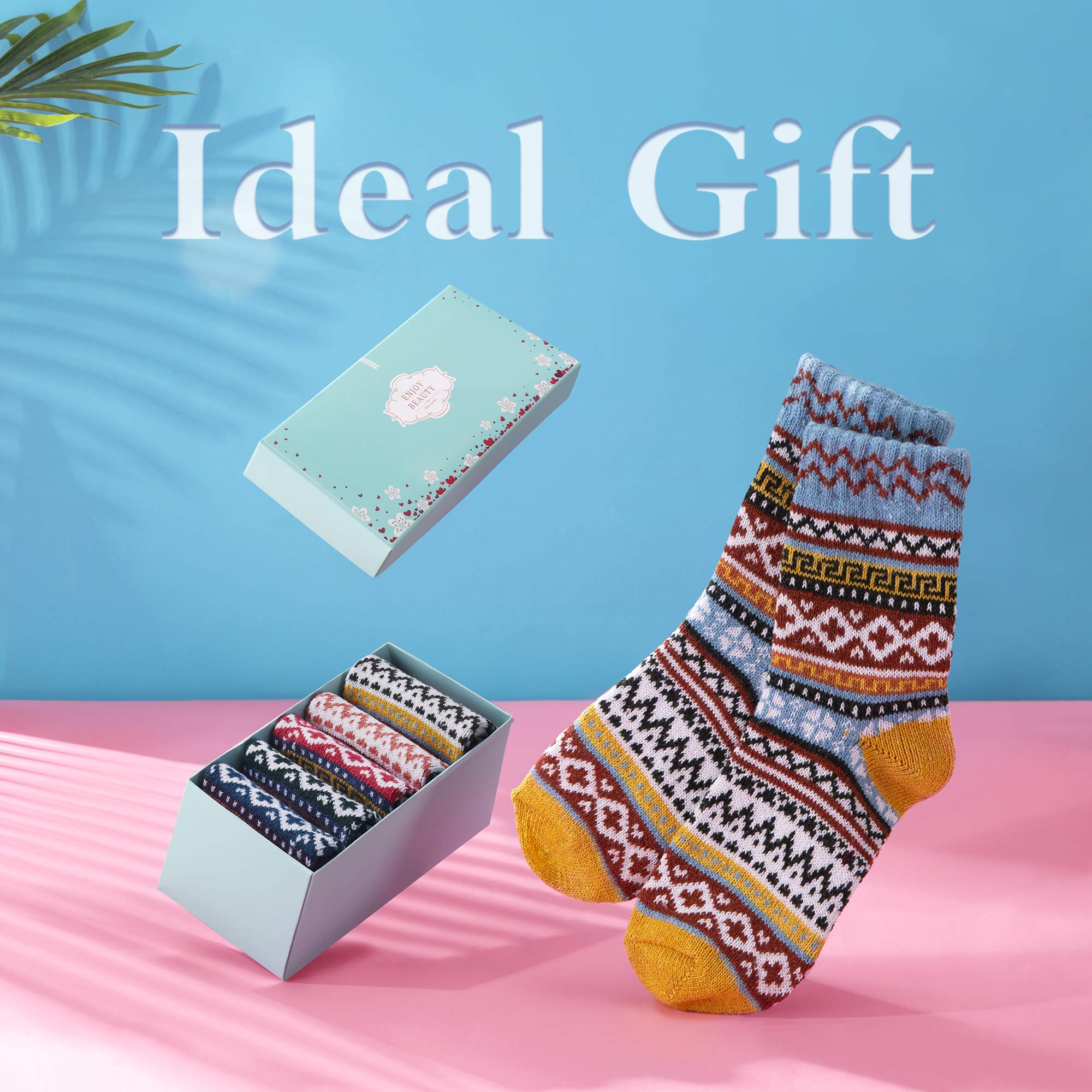 ICEIVY Socks Women, Soft Knit Wool Winter Thick Warm Cabin Fuzzy Crew Women Socks 5 Pack