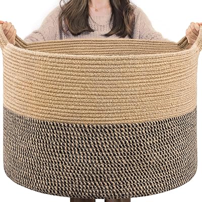 TIMEYARD Extra Large Laundry Hamper Woven Basket 55x55x35cm Black Jute