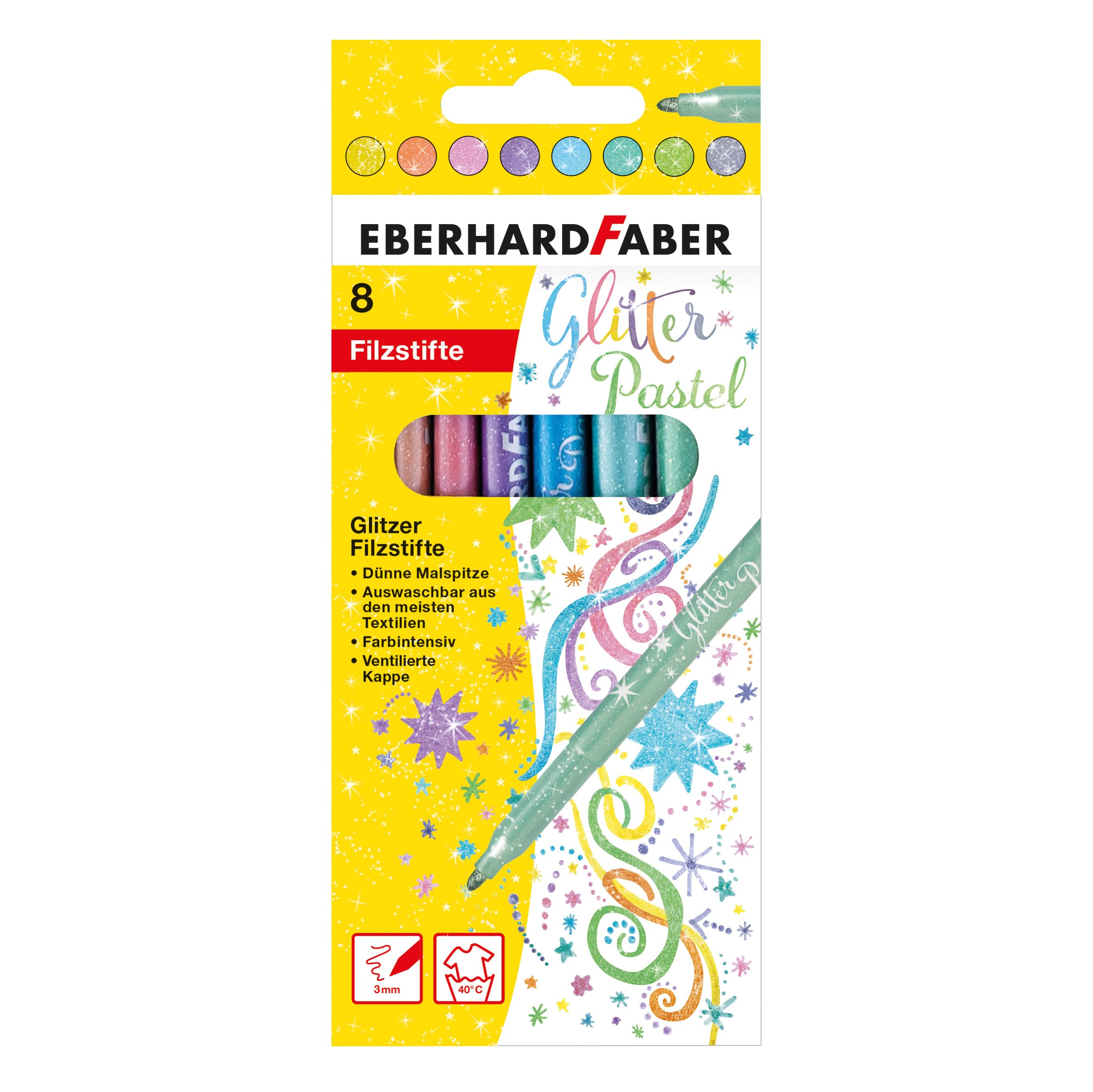 Eberhard Faber Pastel Glitter Felt-Tip Pens - Box, Set of 8