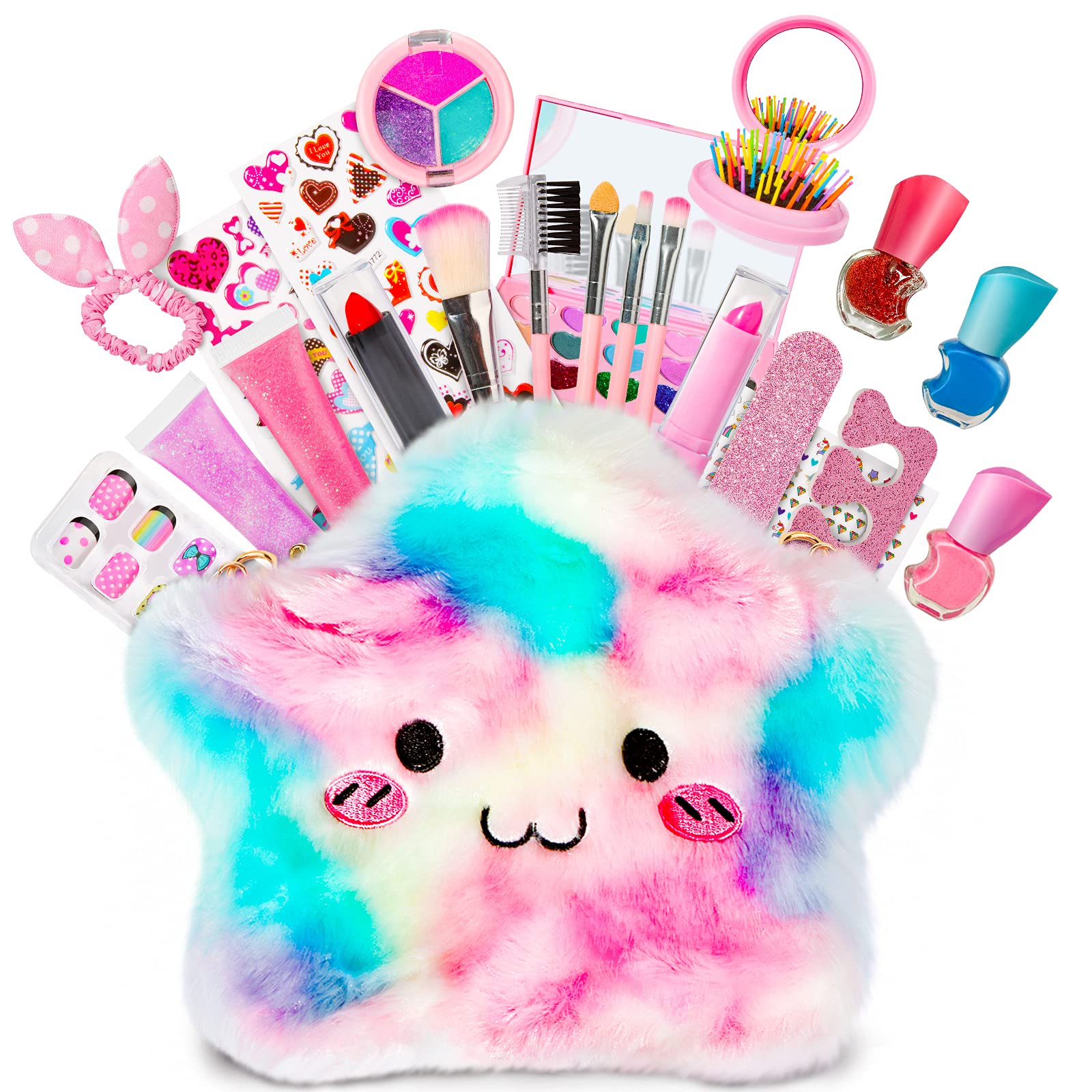 HOMCENT Kids Makeup Set for Girls, Washable Cosmetics Kit, Real Makeup Toys for Children 4 5 6 7 8 9 10 Years Old