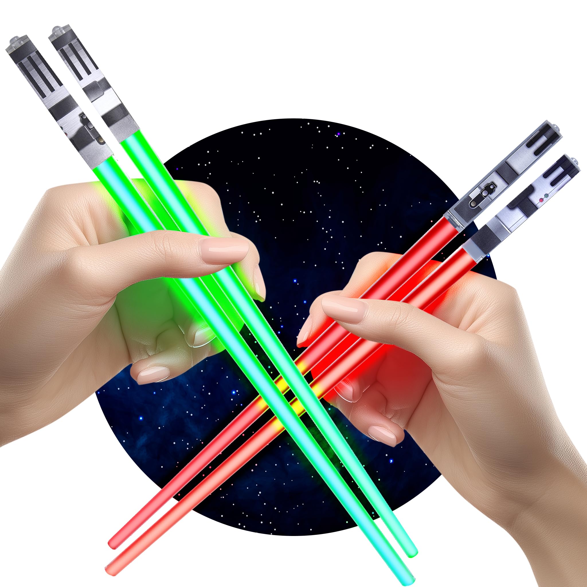 ChopSabers Lightsaber Led Light Up Chopsticks, Red/Green, Pair of 2