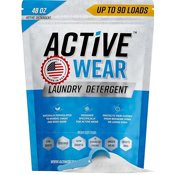ACTIVE WEAR LAUNDRY DETERGENT & SOAK – FORMULATED FOR SWEAT AND WORKOUT CLOTHES – NATURAL PERFORMANCE CONCENTRATE ENZYME BOOSTER DEODORIZER – POWDER WASH FOR ACTIVEWEAR GYM APPAREL (90 LOADS)