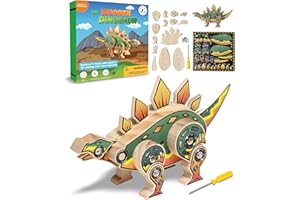 Little Jupiter DIY Wooden Kit with Stickers - Dinosaur Toys for Kids for 7-12 Yrs - Dinosaur Toy Woodworking Kits - Wood Crafts - Kids Building Kit - Wooden Crafts (Stegosaurus)