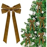 12 PCS Khaki Brown Velvet Christmas Bows Ornaments Decorations, 10.2'' Vintage Long Velvet Bows Decor Ornaments for Christmas Tree Wreath Mantle Stair Gift Wrap, 0.98’’ W/5.11 * 10.23 inch