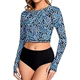 WOWENY Rash Guard for Women Long Sleeve Swimsuits UPF 50+ Swim Shirts UV Protection Swim Crop Top Bathing Suit No Bottom