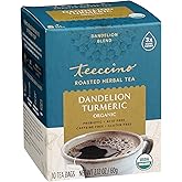 Teeccino Dandelion Turmeric Tea - Caffeine-Free, Organic, Roasted Herbal Tea with Prebiotics, 3x More Herbs than Regular Tea Bags, Gluten Free - 10 Tea Bags
