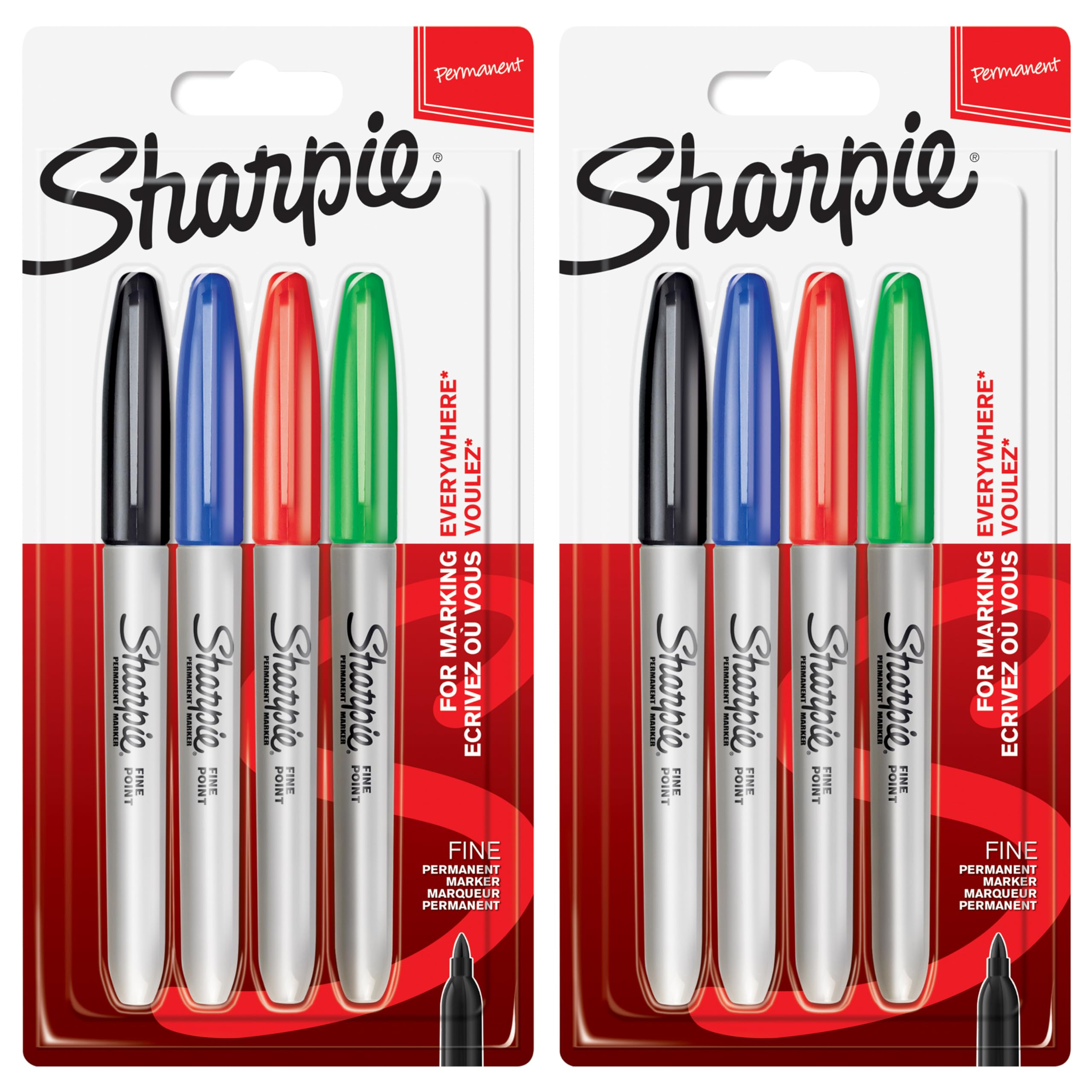 Sharpie Permanent Markers | Fine Point | Assorted Standard Colours | 4 Count (Pack of 2)
