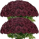 Carlita's Blooms 50pcs Burgundy Rose Artificial Silk Roses, Realistic, Long Lasting, Versatile for Weddings & Parties