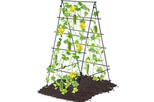 YOTOWORTH Garden Trellis for Climbing Plants Outdoor, Metal A Frame Trellis Plant Support for Vegetables/Fruits/Flowers Vine, Cucumber Trellis for Raised Bed with Nylon Netting, Black