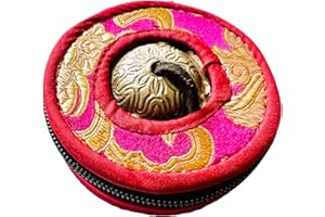 QT SHOPPING QT S Tibetan Handmade Yoga Meditation Om Tingsha Bell Chimes Cymbal Set, with Handmade Unique Bag (2.75 Inches Buddhist Tingsha, Om Mani Padme Hum Mantra) Made in Buddha Born Country Nepal (Maroon)