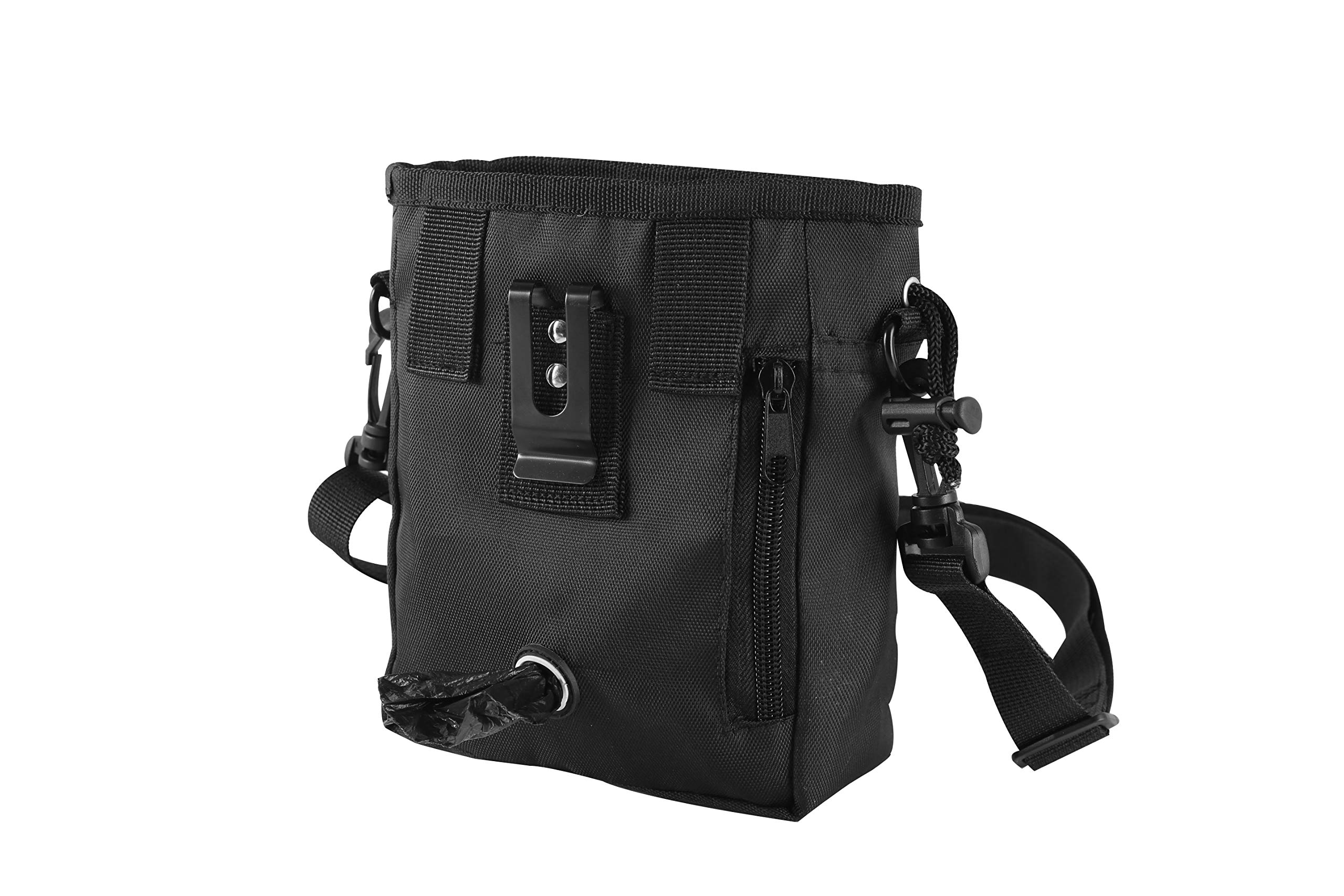 Nearggo Dog Training Pouch | Dog Treat Pouch | Easily Carries Treat Training Bag for Treats, Kibbles, Pet Toys | Built-in Poop Bag Dispense | 3 Ways to Wear (Black)