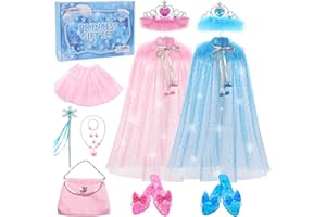 FUNCREVITY Kids Princess Dress Up Clothes for Little Girls Toddlers Fairy Princess Costume Set with Tutu, Cape, Shoes, Play Jewelry, Headband, Pretend Play Toys Birthday Gift for Girls Toddlers