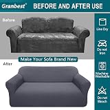 Granbest 3 Seater Sofa Cover Gray Stretch Non Slip for Pets Soft Fabric view 5