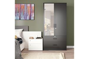 Better Home Products Grace Armoire Wardrobe with Mirror & Drawers in Black (NW-108-M)