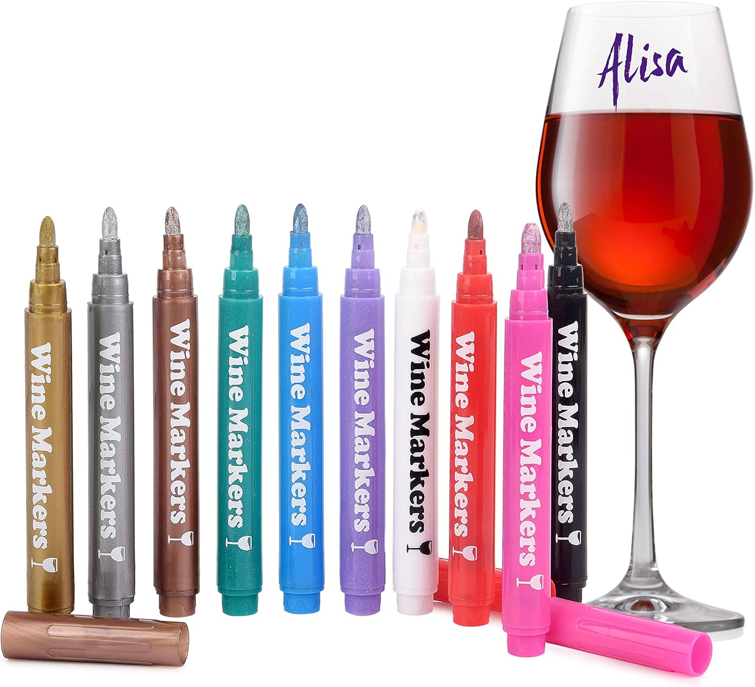 Wine Glass Markers, Pack of 10 By Vaci + Stencils + Glass Lables