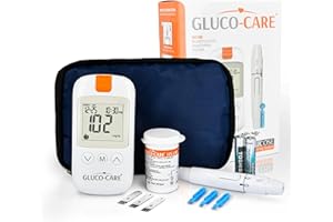 GLUCO-CARE Gluco-Care Glucose Monitor Kit - Sleek White Design, Clear Display, Auto Calibration, Glucometer Kit with Strips and Lancets, 5 Sec Results, 500 Memory, Travel Case, 1 Lancing Device, Convenient Blood Surgar Testing for Diabetes