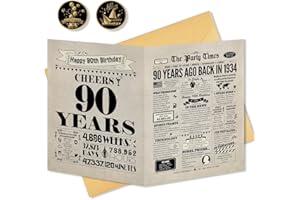 BGTCARDS 90th Birthday Card, Vintage 1933 Theme, Premium Cardstock, Personalized Blessings, Gold Envelope