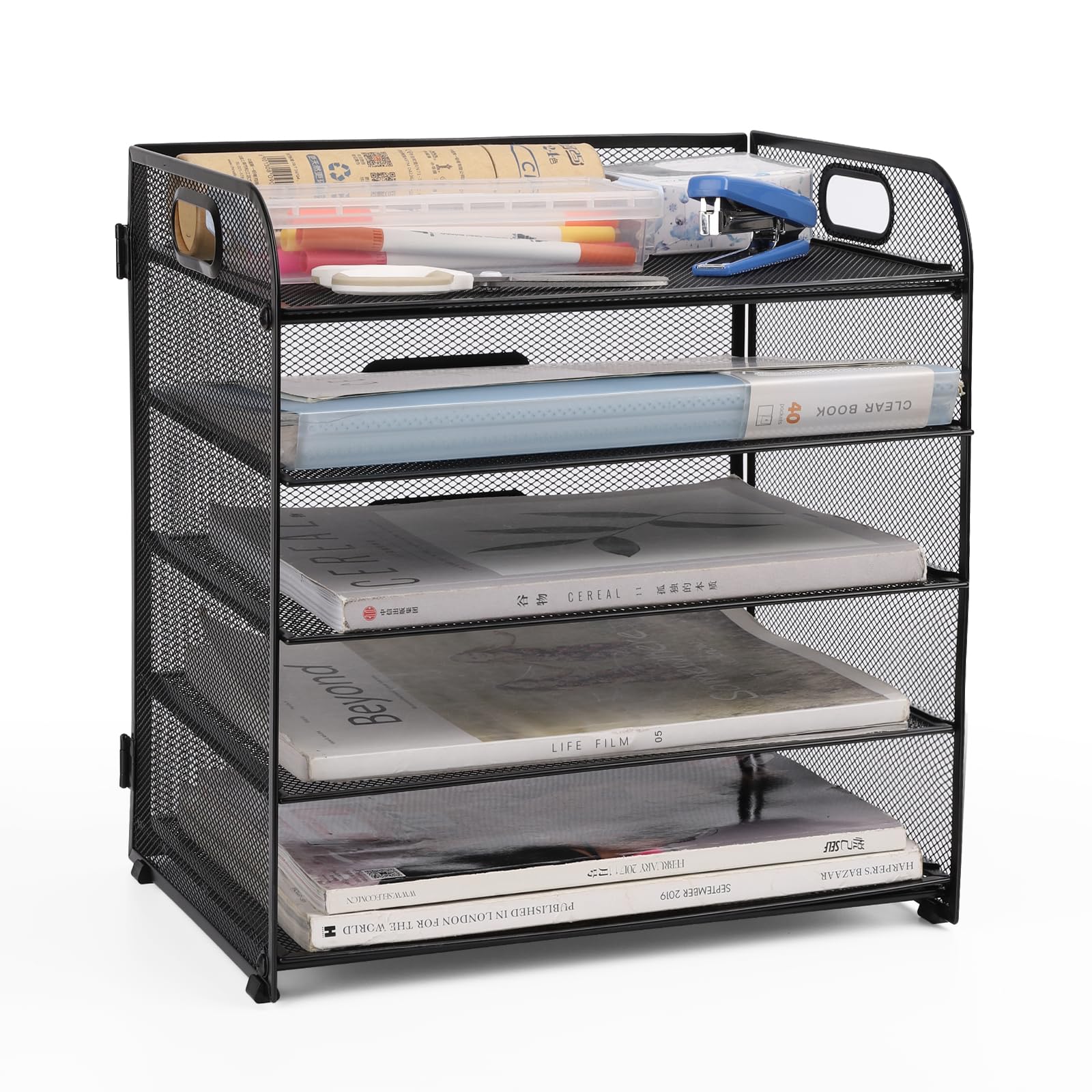 Mesh Letter Tray Organiser, Office Desk Tidy Organiser File Document Holder A4 Paper Filing Trays for Home Office School (Mesh Metal-5 Tier)