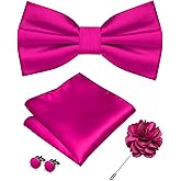 RBOCOTT Solid Color Bow Tie and Pocket Square with Lapel Pin Cufflinks Set 4PCS