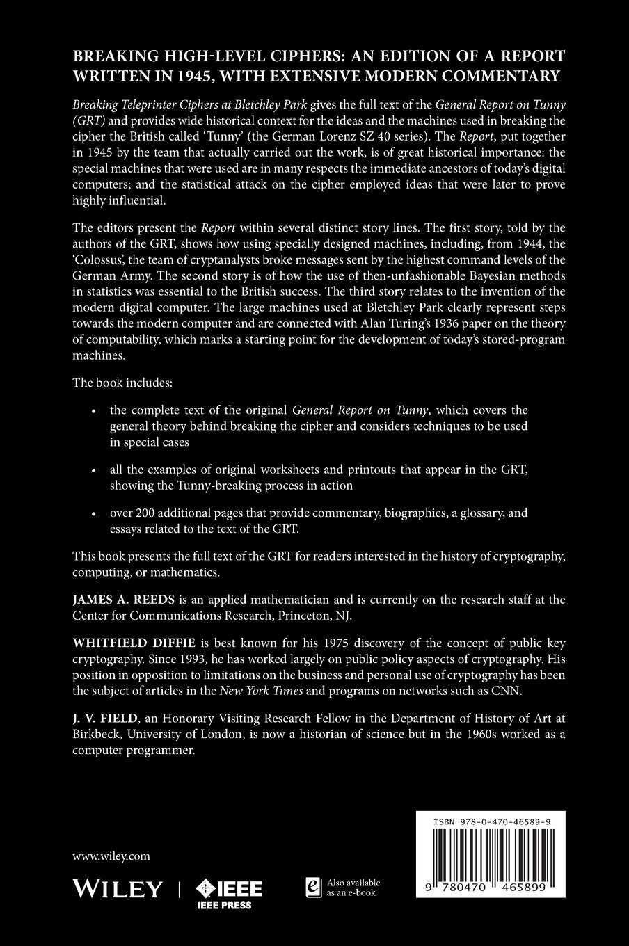 Amazon Fr Breaking Teleprinter Ciphers At Bletchley Park An Edition Of I J Good D Michie And G Timms General Report On Tunny With Emphasis On Statistical Methods 1945 Reeds James A