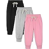 Feyoyi 3 Pack Toddler Boys Girls Sweatpants Toddler Boys Kids Joggers Pants with Pocket Drawstring Athletic Clothes