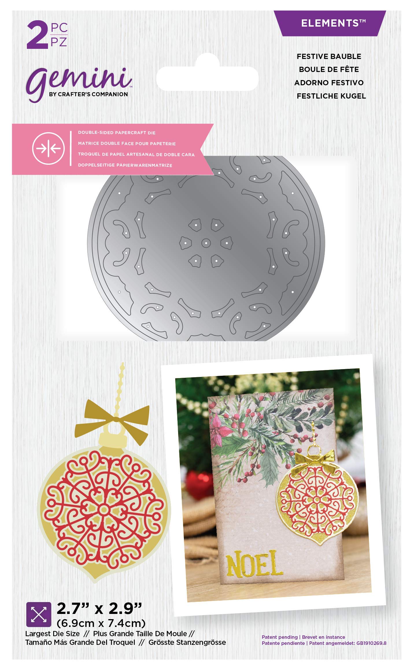 Crafter's Companion Gemini Christmas Elements Double-Sided Metal Cutting Die-Festive Bauble, Silver, one Size