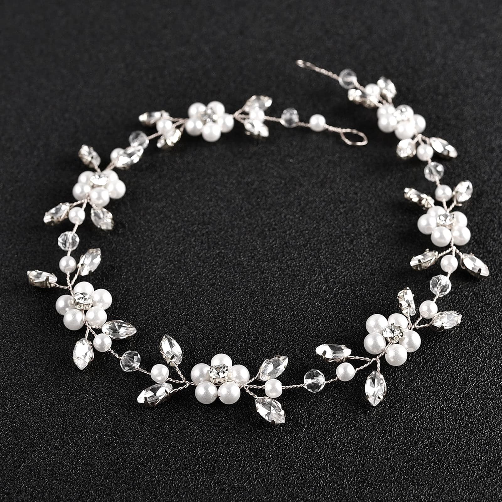 Photo 1 of DonLeeving Flower Girl Headpiece Silver Wedding Pearls Rhinestone Headband Princess Hair Accessories for Birthday, Party, First Communion, Wedding (Silver)
