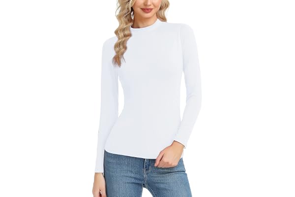 Women's Basic Long Sleeve Thermal Top Lightweight Mock Neck Shirts Slim Fit Layer Soft Top
