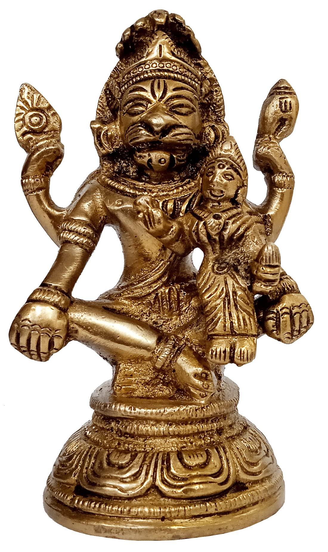 Purpledip Brass Idol Narasimha Lakshmi: Vishnu Laxmi Statue for Home Temple (11581A)