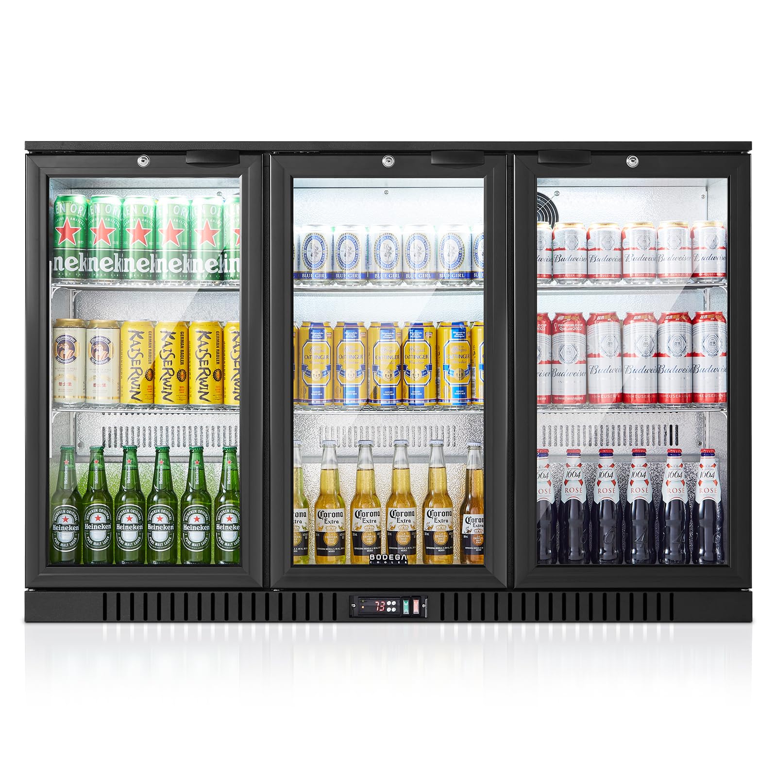 Photo 1 of BODEGACOOLER Back Bar Cooler With 3 Glass Doors,11.4 Cu.Ft Commercial Back Bar Fridge with LED Lighting,Counter Height Bar Outdoor Beverage Cooler for Beer,Soda Drinks,Wine