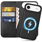 SHIELDON Detachable Wallet Case for iPhone Air 6.5" 5G 2025 | Genuine Leather | 2-in-1 | Wireless Charging | Folio Magnetic | Kickstand | RFID Blocking Card Slot | Shockproof Phone Holder | Black