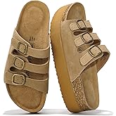 Project Cloud 100% Genuine Leather Platform Sandals Women Footwear - Comfortable Womens Slides Memory Foam Insole - Non Slip Water-Resistant 3-Strap Wedge Sandals for Women 2026 (Dyan)