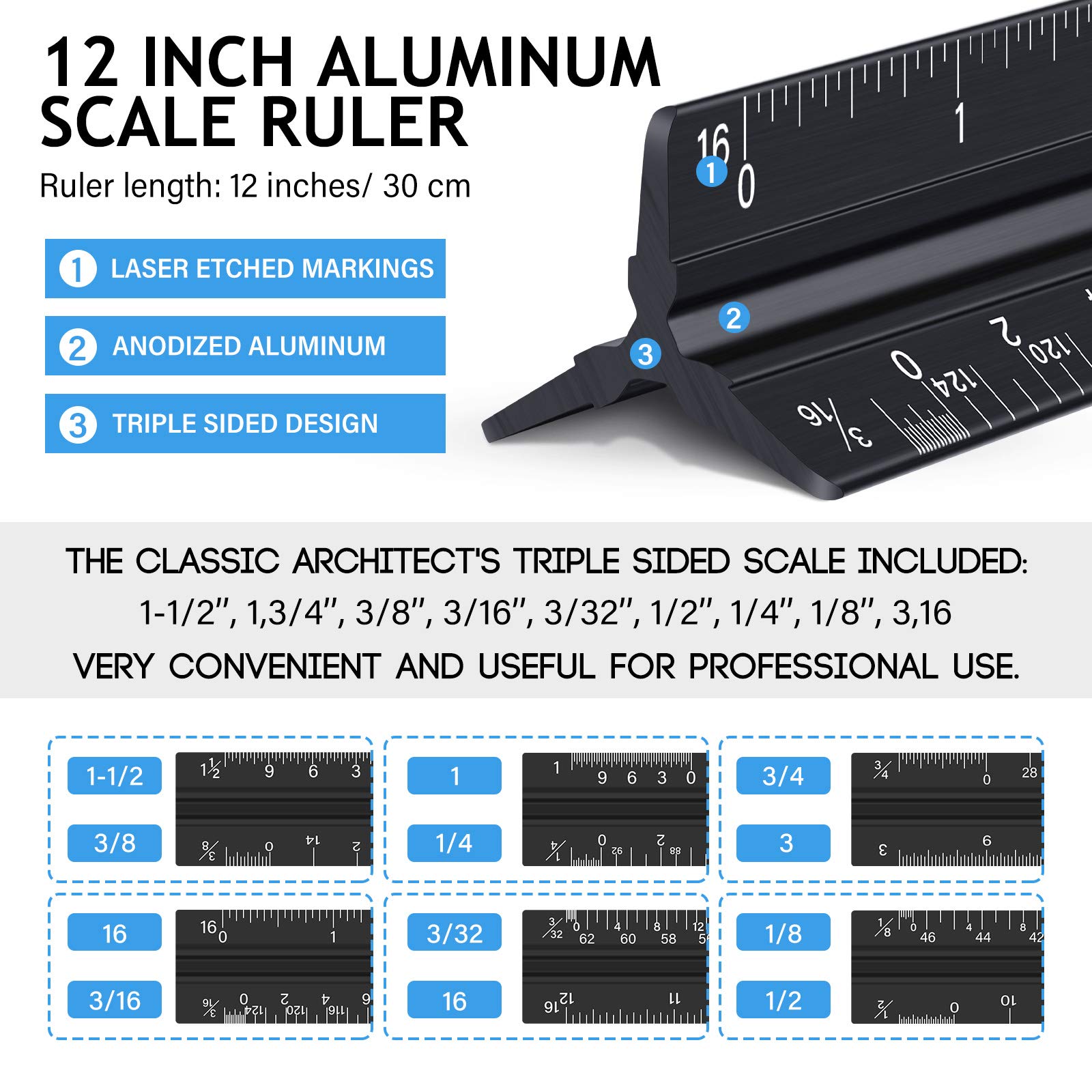 Mua Weewooday 10 Pieces 12 Inch Architectural Scale Ruler Aluminum ...