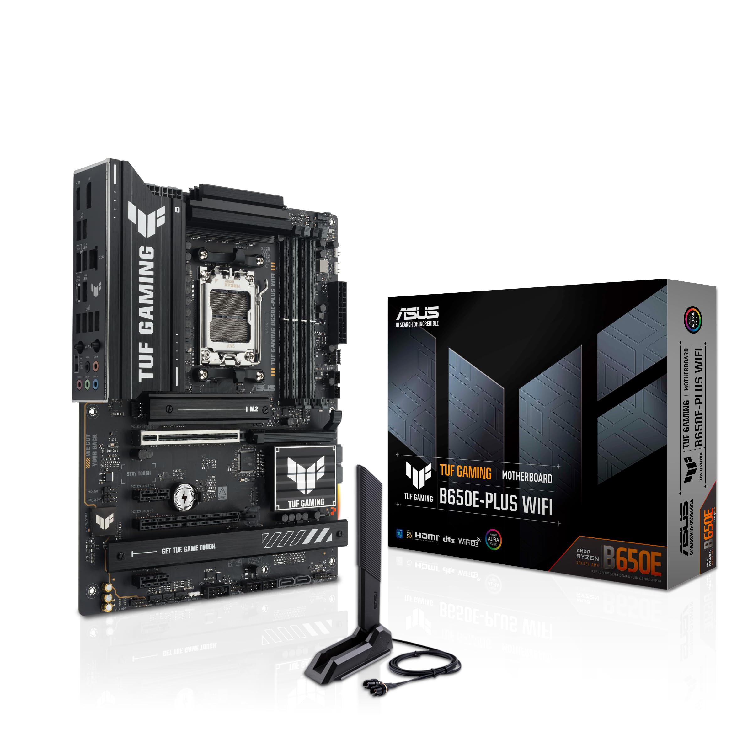 Photo 1 of ASUS TUF Gaming B650E-PLUS WiFi AMD B650 ATX Motherboard, 12+2+1 80A DrMOS Power Stages, DDR5, PCIe 5.0 Ready, 3X M.2, Wi-Fi 6E, 2.5Gb LAN, DisplayPort, HDMI™, USB Type-C, BIOS Flashback, Aura Sync