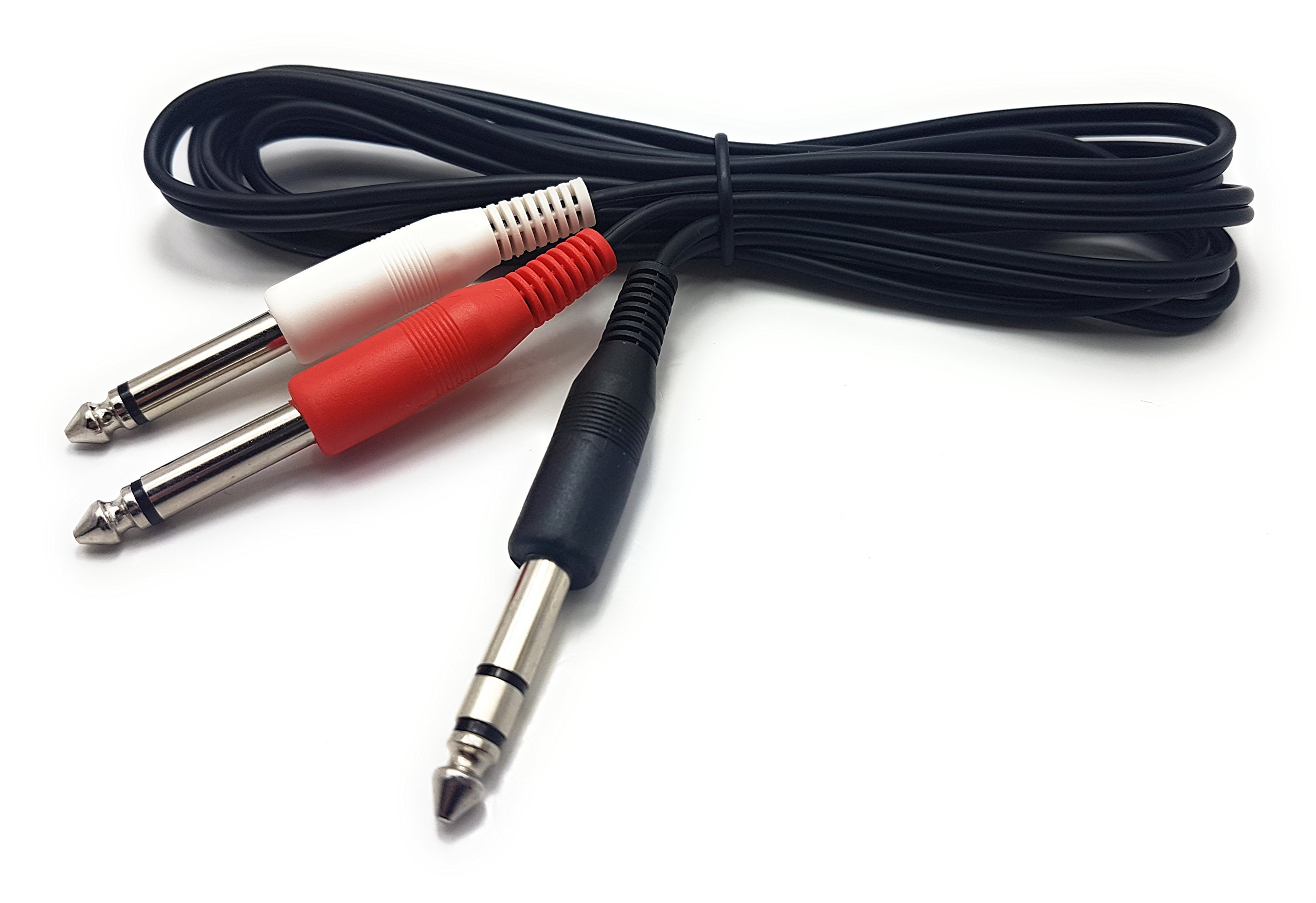 MainCore 2m Long 6.35mm Stereo Jack Plug to 2 x Twin 6.35mm Y Mono Jack Plugs Splitter Cable Lead (Available in 0.50m, 1m, 2m, 3m, 6m) (2m)