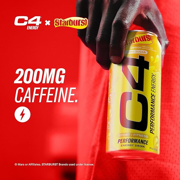 CELLUCOR C4 PERFORMANCE ENERGY DRINK | STARBURST LEMON | ZERO SUGAR CARBONATED PREWORKOUT ENERGY | 200MG CAFFEINE WITH BETA ALANINE | 16 FL OZ (12 PACK)
