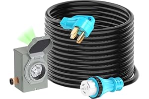 CircleRiver 50 Amp 50 Feet Generator Cord and Power Inlet Box Combo Kit NEMA 14-50P Male to SS2-50R STW 6/3+8/1 AWG 125/250V Twist Locking with Inlet Box for Generator to House