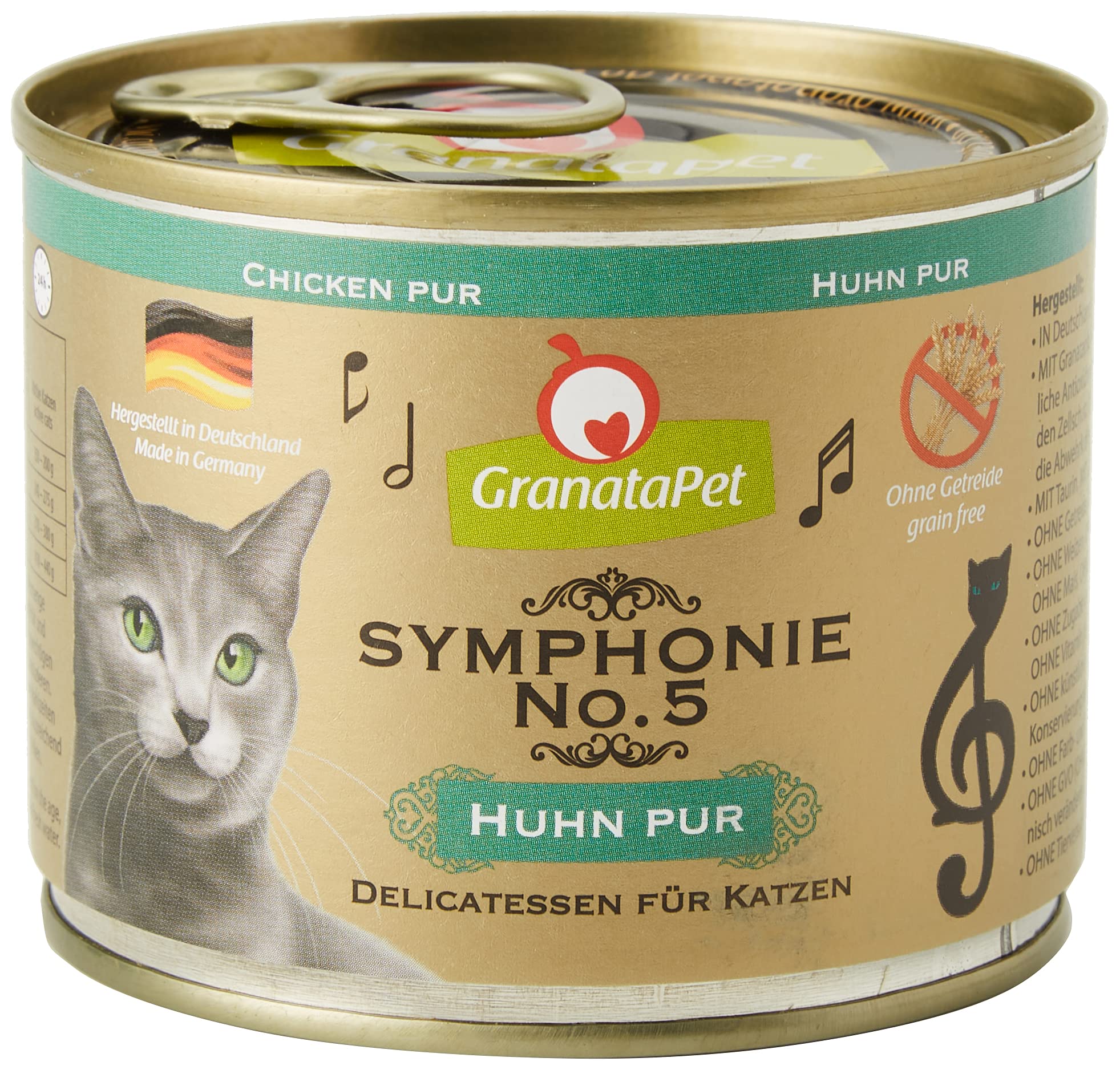 GranataPet Symphonie No. 5 Chicken PUR, Cat Food without Grains and Added Sugar, Fillet in Natural Jelly, Delicate Wet Food for Cats, 6 x 200 g