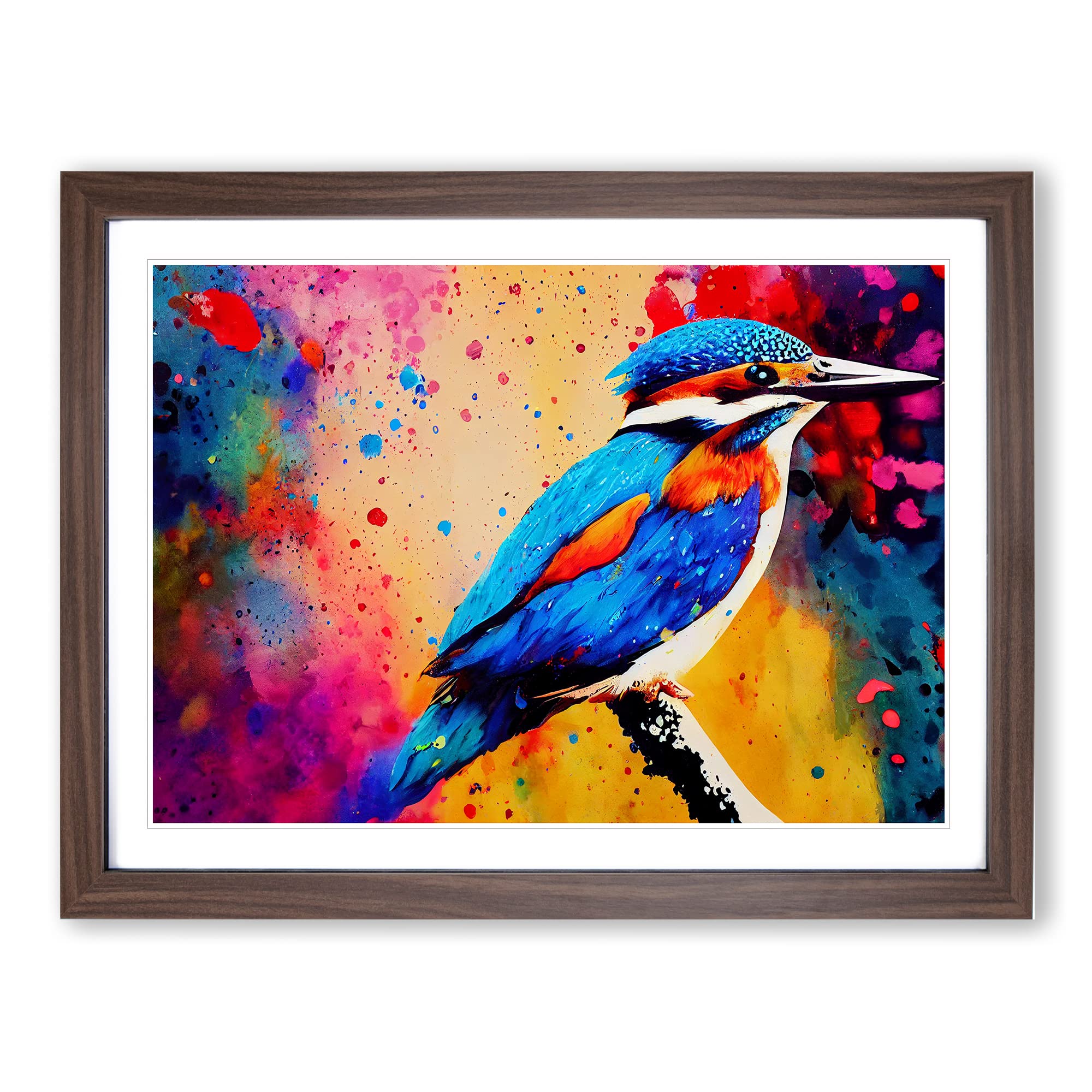 Kingfisher Bird Splashed Vol.1 Abstract Framed Print | A4 Walnut Framed Wall Art | Ready to Hang | Abstract Fantasy Picture | Living Room Bedroom Lounge Office