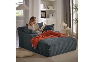 THCTVOUS Oversized Reading Chair, Corduroy Chaise Lounge Chair Indoor with Throw Pillows, Large Lounge Chair with Comfy Arms for Living Room Bedroom, 49.2 Inch Corduroy Fabric (Dark Grey)