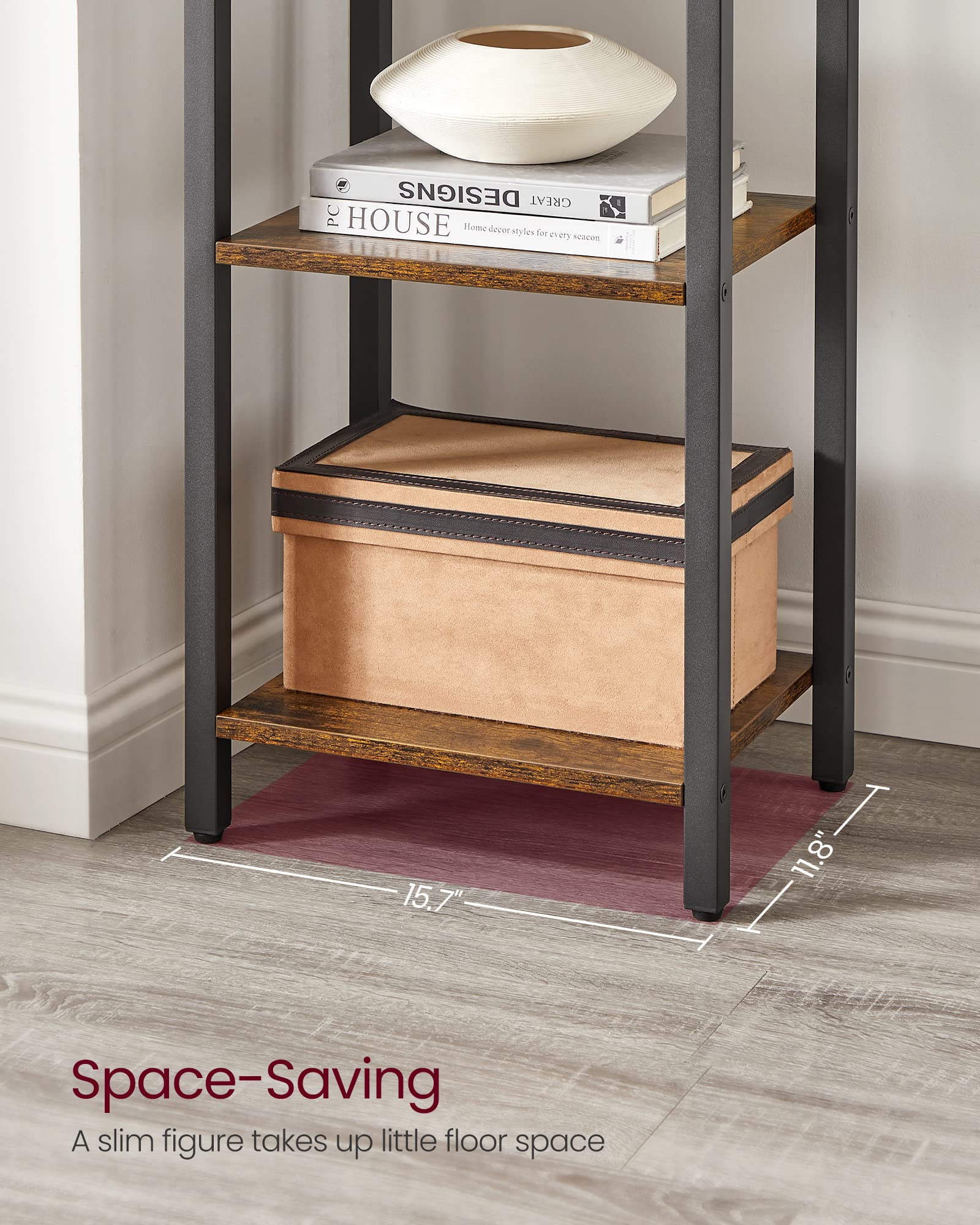 VASAGLE 6-Tier Bookshelf, Bookcase with Steel Frame, Book Shelf for Living Room, Home Office, Study, 11.8 x 15.7 x 73.2 Inches, Industrial Style, Rustic Brown and Ink Black ULLS101B01