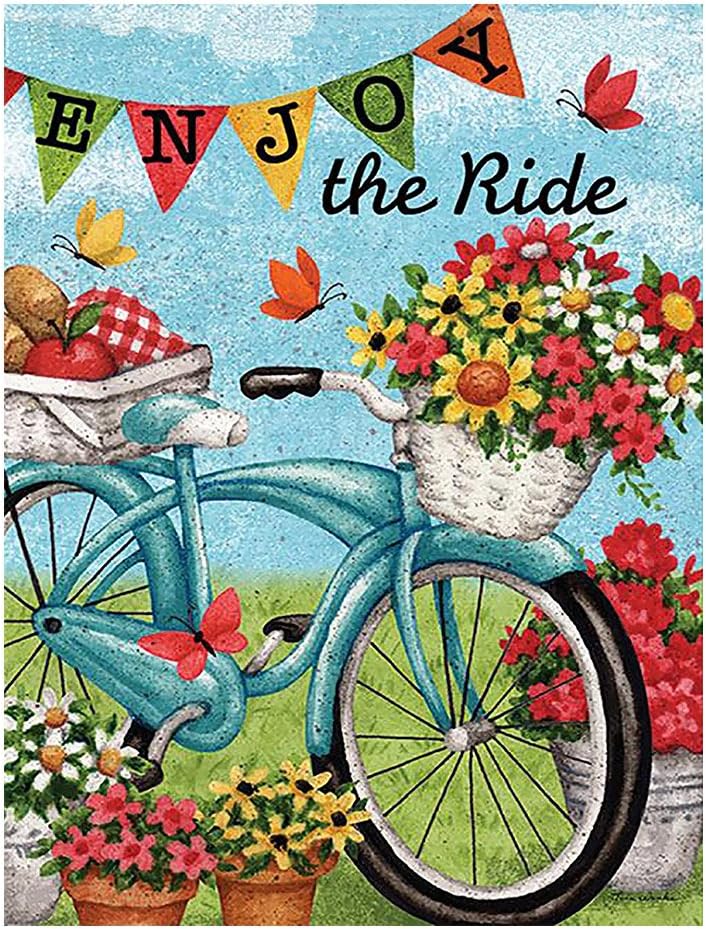 ALAZA Welcome Flowers Bicycle Butterfly Daisy Summer Spring Double Sided Garden Yard Flag 12" x 18", Enjoy The Ride Bike Sunflower Flowers Basket Decorative Garden Flag Banner for Outdoor Home Decor