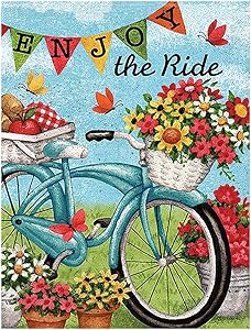 ALAZA Welcome Flowers Bicycle Butterfly Daisy Summer Spring Double Sided Garden Yard Flag 12" x 18", Enjoy The Ride Bike Sunflower Flowers Basket Decorative Garden Flag Banner for Outdoor Home Decor