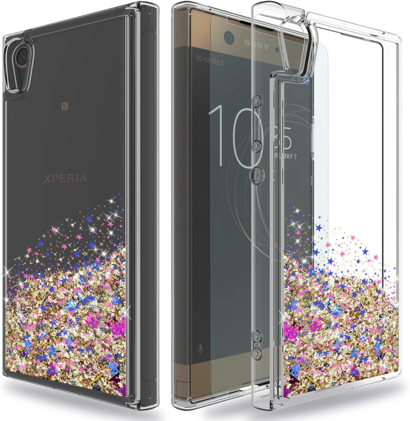 Ayoo:Sony Xperia XA1 Ultra Case with HD Screen Protector,Sony Xperia XA1 Ultra Dual Case,XA1 Ultra Phone Cases,Teen Girls Women Bling Liquid Luxury Glitter Case for Sony Xperia XA1 Ultra-XX Gold
