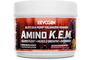 Evogen Amino KEM - Elite EAA Pump Volumizer | Supports Blood Flow, Muscle Growth, Hydration | Full Spectrum EAAs & BCAAs, S7 Nitric Oxide Blend | Smashin' Passion Orange | 30 Servings